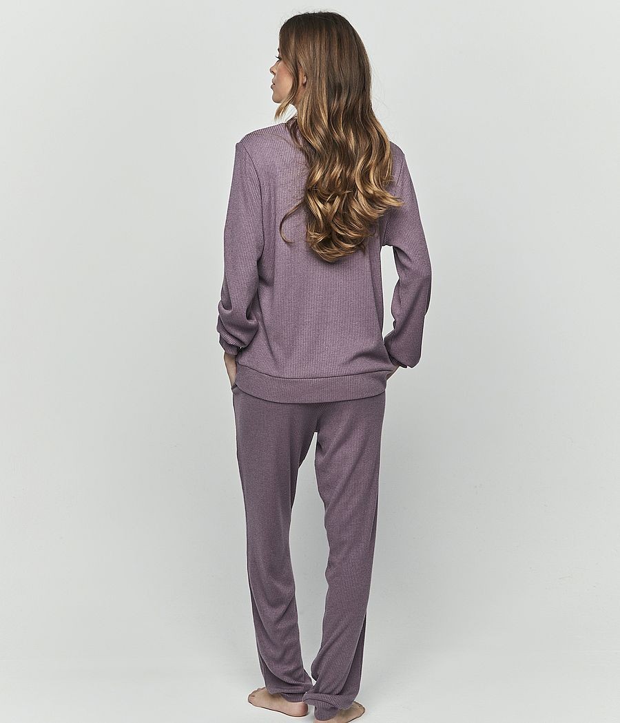 Pijama mujer Selmark canalé bolsillos malva