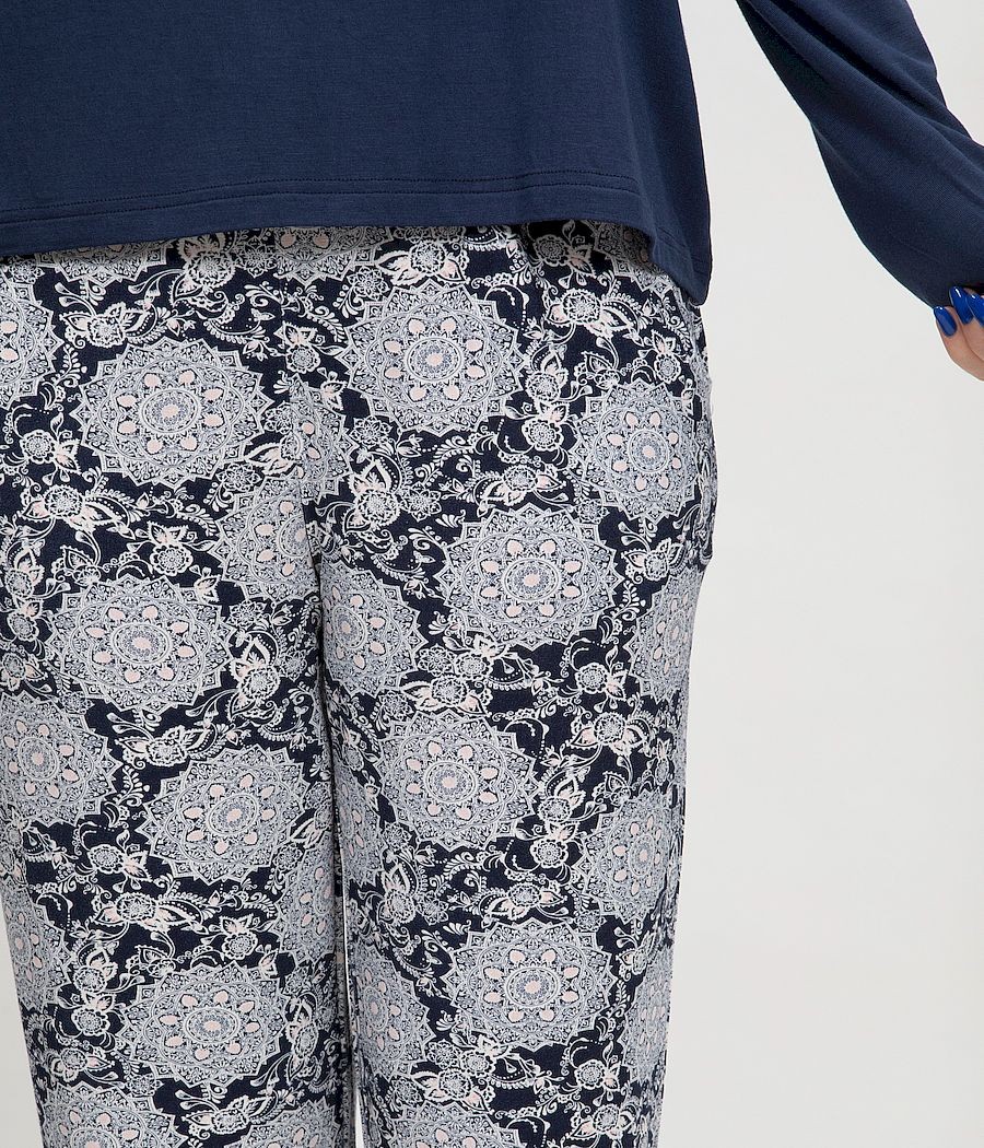 Pijama invierno mujer Pettrus azul viscosa bolsillos