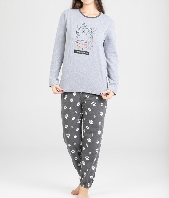 Pijama invierno mujer Pettrus cat gris
