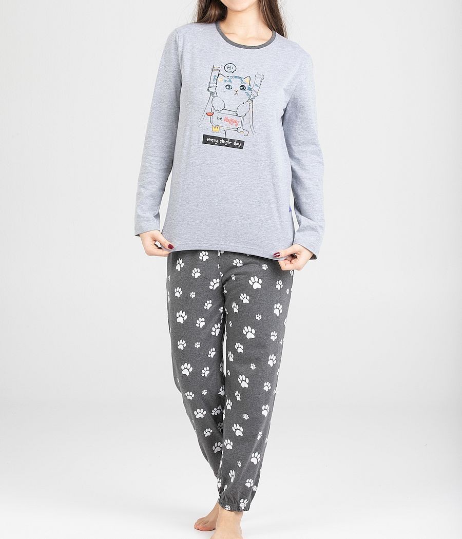 Pijama invierno mujer Pettrus cat gris