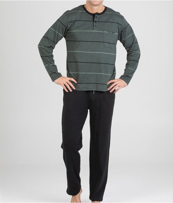 Pijama invierno hombre Pettrus verde algodón bolsillos