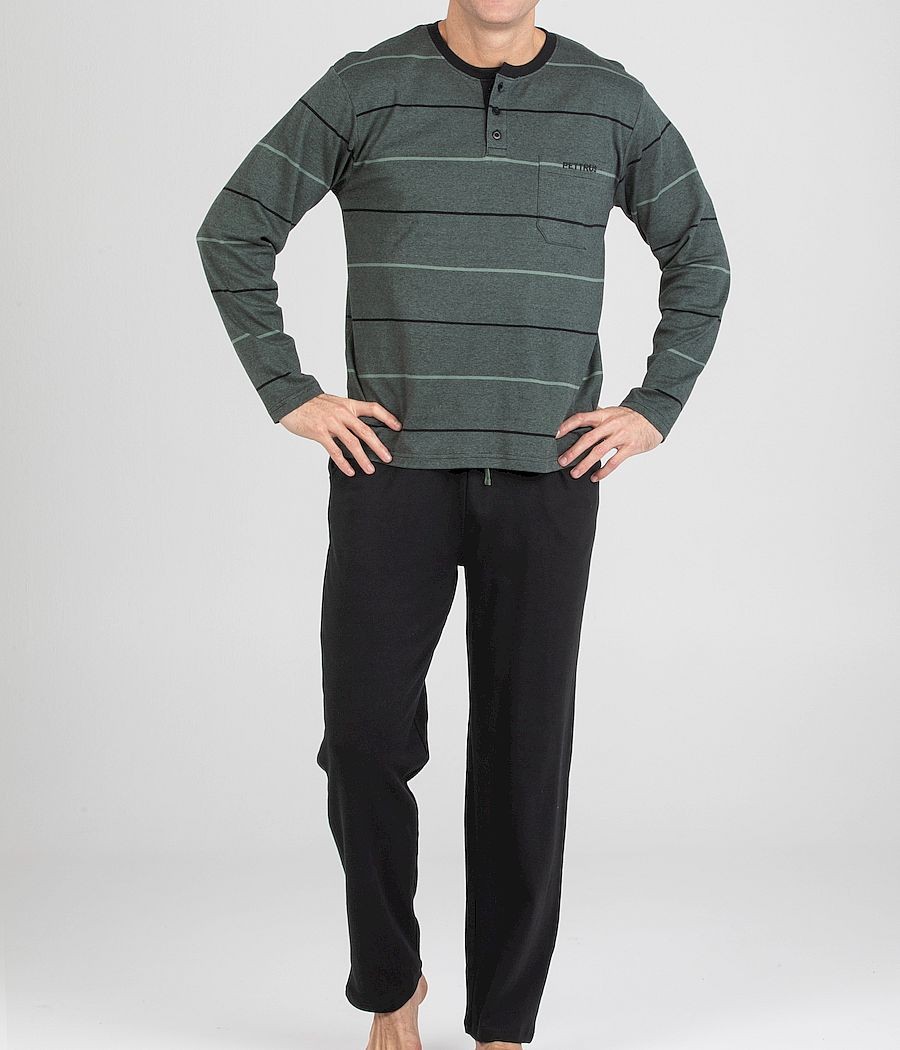 Pijama invierno hombre Pettrus verde algodón bolsillos
