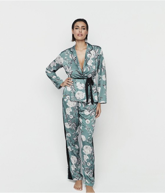 Pijama kimono satén mujer Selmark Malitzia verde