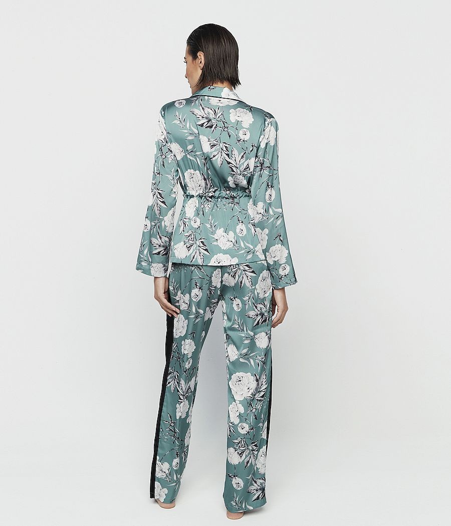 Pijama kimono satén mujer Selmark Malitzia verde