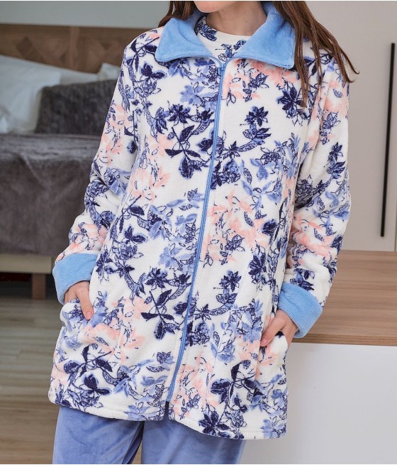 Bata invierno mujer Muslher estampada coralina cremallera