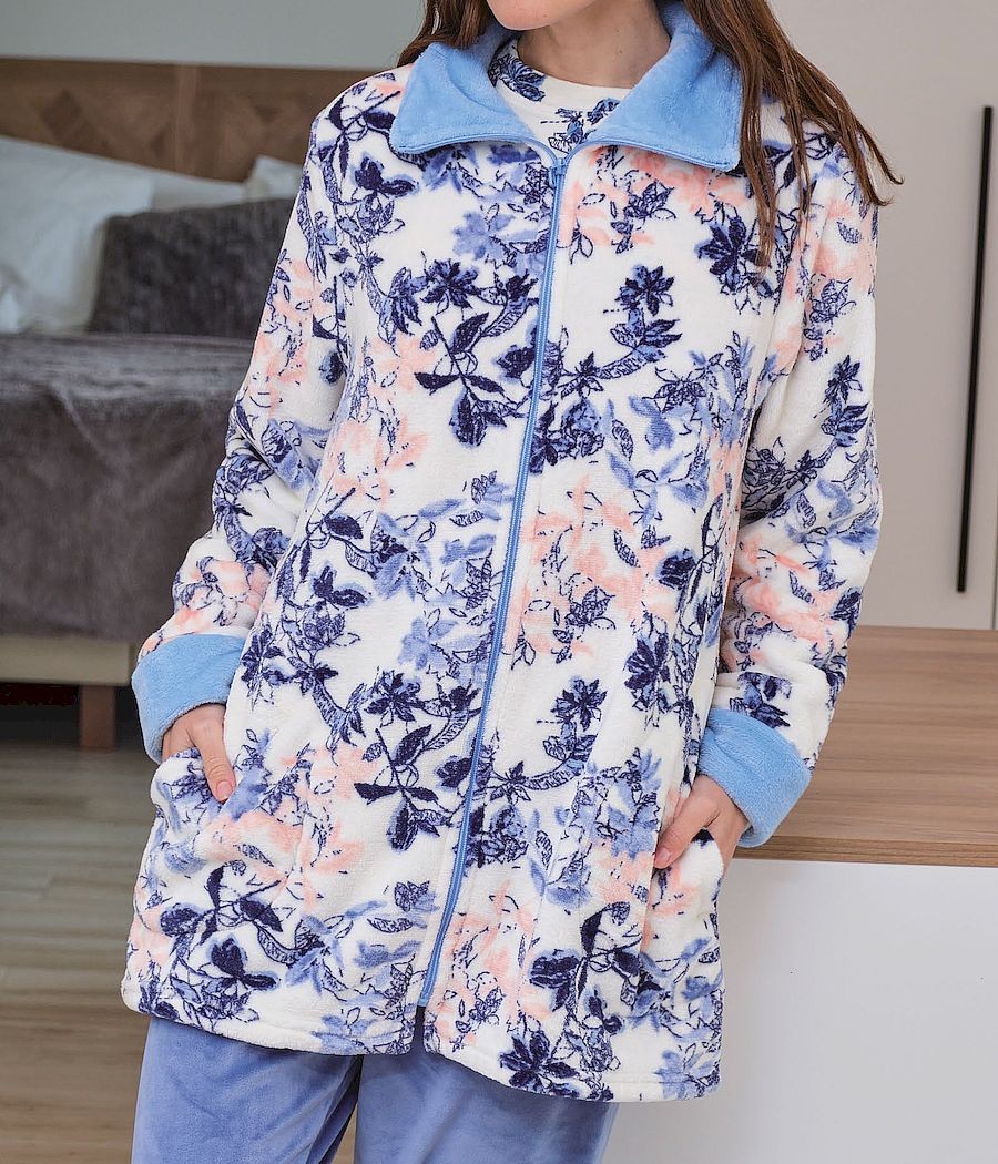 Bata invierno mujer Muslher estampada coralina cremallera